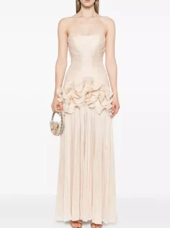 Party Dress Maxi Apricot Strapless Sleeveless Backless Chic Semi Formal Gown