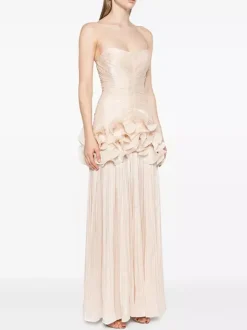Party Dress Maxi Apricot Strapless Sleeveless Backless Chic Semi Formal Gown