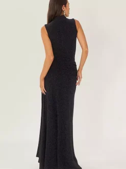 Party Dress Maxi Black Halter Belted Chic Semi Formal Dress