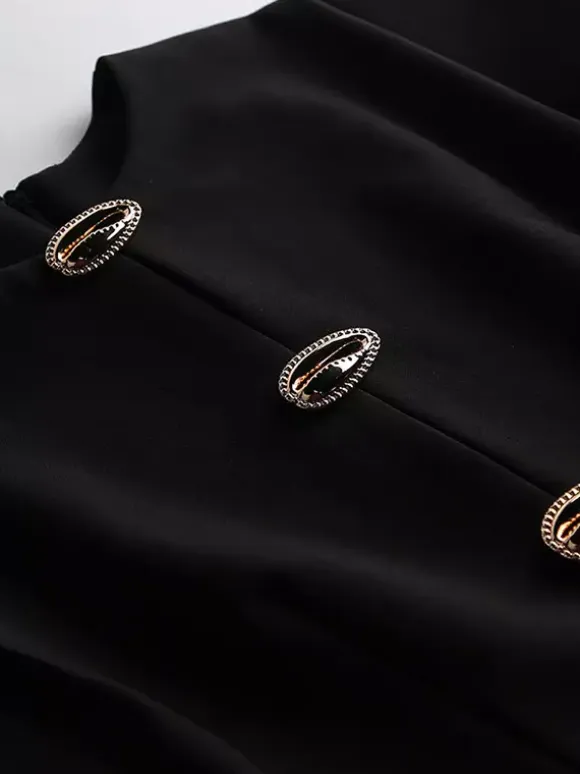 Party Dress Maxi Black Jewel Neck Buttons Sleeveless Elegant Semi Formal Dress