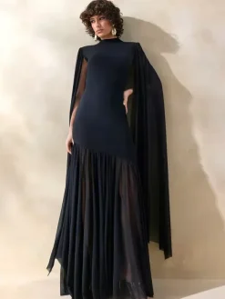 Party Dress Maxi Black Jewel Neck Sleeveless Chic Semi Formal Dress