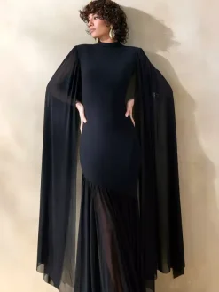 Party Dress Maxi Black Jewel Neck Sleeveless Chic Semi Formal Dress