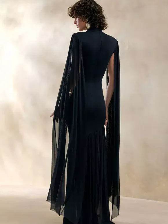 Party Dress Maxi Black Jewel Neck Sleeveless Chic Semi Formal Dress
