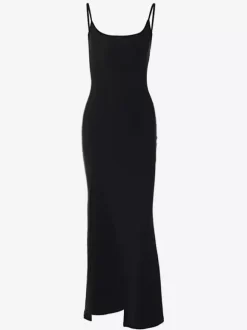 Party Dress Maxi Black Straps Neck Lace Backless Elegant Semi Formal Dress
