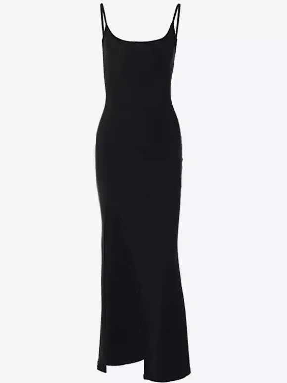 Party Dress Maxi Black Straps Neck Lace Backless Elegant Semi Formal Dress
