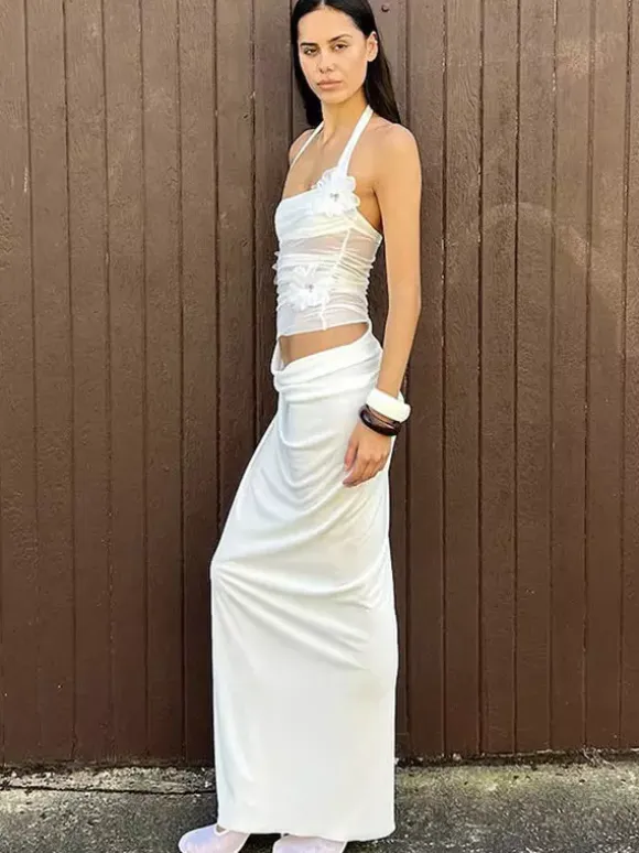 Party Dress Maxi Blue Flowers Sleeveless Flower Sexy Semi Formal Summer Dress