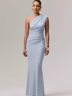 Party Dress Maxi Blue One-Shoulder Sleeveless Sexy Semi Formal Dress
