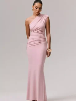 Party Dress Maxi Blue One-Shoulder Sleeveless Sexy Semi Formal Dress