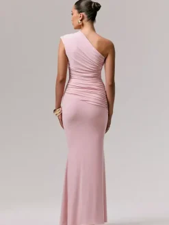 Party Dress Maxi Blue One-Shoulder Sleeveless Sexy Semi Formal Dress