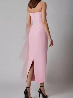 Party Dress Maxi Blue Strapless Zipper Sleeveless Backless Elegant Semi Formal Dress