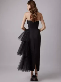 Party Dress Maxi Blue Strapless Zipper Sleeveless Backless Elegant Semi Formal Dress