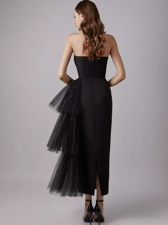Party Dress Maxi Blue Strapless Zipper Sleeveless Backless Elegant Semi Formal Dress
