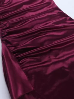 Party Dress Maxi Burgundy Straps Neck Lace Spaghetti Strap High Slit Sexy Semi Formal Dress