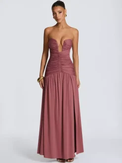 Party Dress Maxi Coffee Brown Halter Zipper Sleeveless Backless Elegant Semi Formal Dress