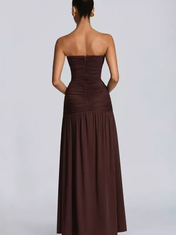 Party Dress Maxi Coffee Brown Halter Zipper Sleeveless Backless Elegant Semi Formal Dress