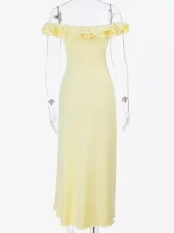 Party Dress Maxi Dresses Yellow Off-The-Shoulder Ruffles Sleeveless Slim Fit Sexy Semi Formal Dress