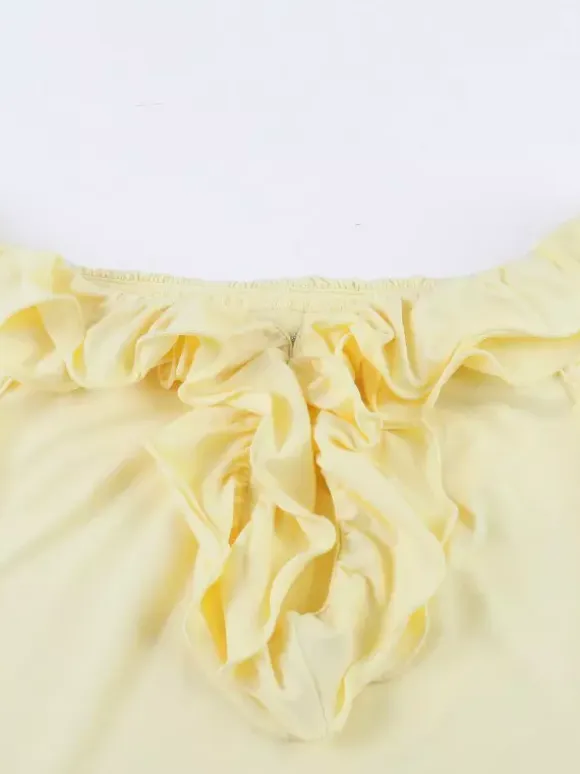 Party Dress Maxi Dresses Yellow Off-The-Shoulder Ruffles Sleeveless Slim Fit Sexy Semi Formal Dress