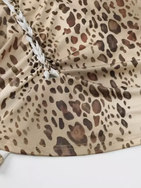 Party Dress Maxi Leopard Halter Pleated Leopard Print Asymmetrical Chic Semi Formal Dress