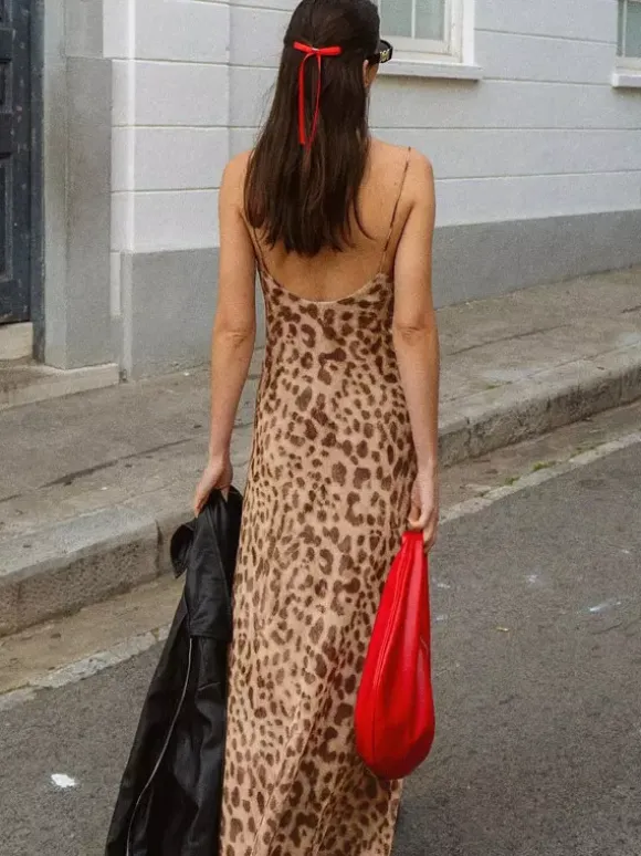 Party Dress Maxi Leopard Straps Neck Leopard Print Shaping Chic Semi Formal Dress