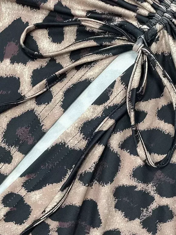 Party Dress Maxi Leopard Straps Neck Pleated Sleeveless Clothes Elegant Semi Formal Dress