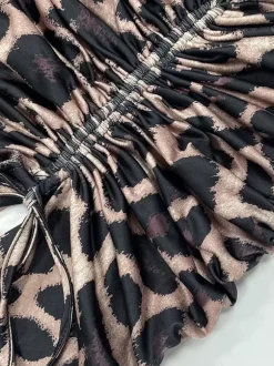 Party Dress Maxi Leopard Straps Neck Pleated Sleeveless Clothes Elegant Semi Formal Dress