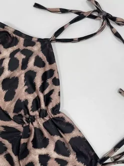 Party Dress Maxi Leopard Straps Neck Pleated Sleeveless Clothes Elegant Semi Formal Dress