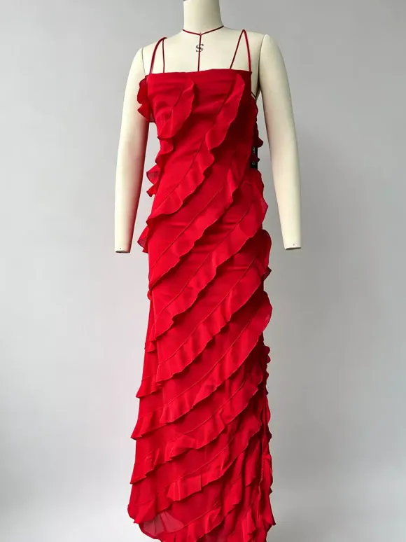 Party Dress Maxi Orange Off-The-Shoulder Ruffles Sleeveless Backless Elegant Semi Formal Dress Dress