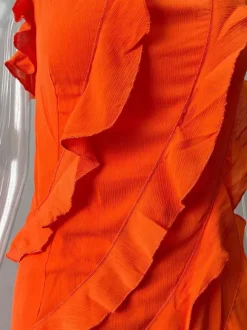 Party Dress Maxi Orange Off-The-Shoulder Ruffles Sleeveless Backless Elegant Semi Formal Dress Dress