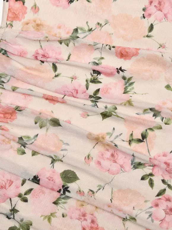 Party Dress Maxi Pink Straps Neck Sleeveless Printed Sexy Semi Formal Dress
