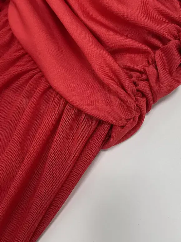 Party Dress Maxi Red Off-The-Shoulder Pleated Long Sleeves Clothes Elegant Semi Formal Dress