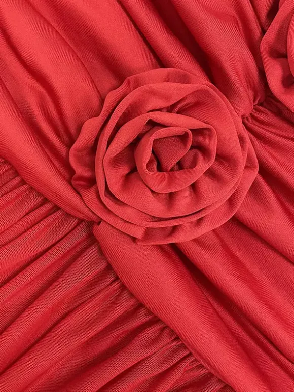 Party Dress Maxi Red Off-The-Shoulder Pleated Long Sleeves Clothes Elegant Semi Formal Dress
