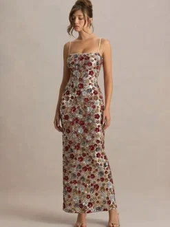 Party Dress Maxi Red Straps Neck Split Front Sleeveless Sexy Semi Formal Summer Dress
