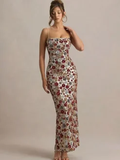 Party Dress Maxi Red Straps Neck Split Front Sleeveless Sexy Semi Formal Summer Dress
