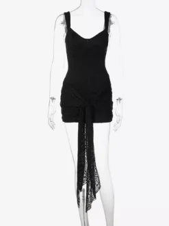 Party Dress Mini Black Straps Neck Lace Sleeveless Backless Casual Semi Formal Dress