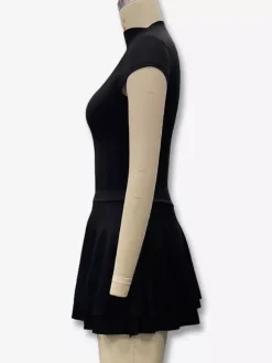 Party Dress Mini Khaki High Collar Pleated Short Sleeves Clothes Sexy Semi Formal Dress