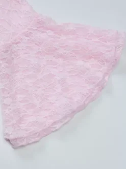 Party Dress Mini Pink V-Neck Lace Long Sleeves Pleated Sweet Semi Formal Dress