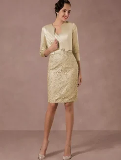 Party Dress Suits Lace Illusion Cocktail Dress Wedding Party Suits With Long Sleeves Jacket Wedding Guest Dress Free Customization