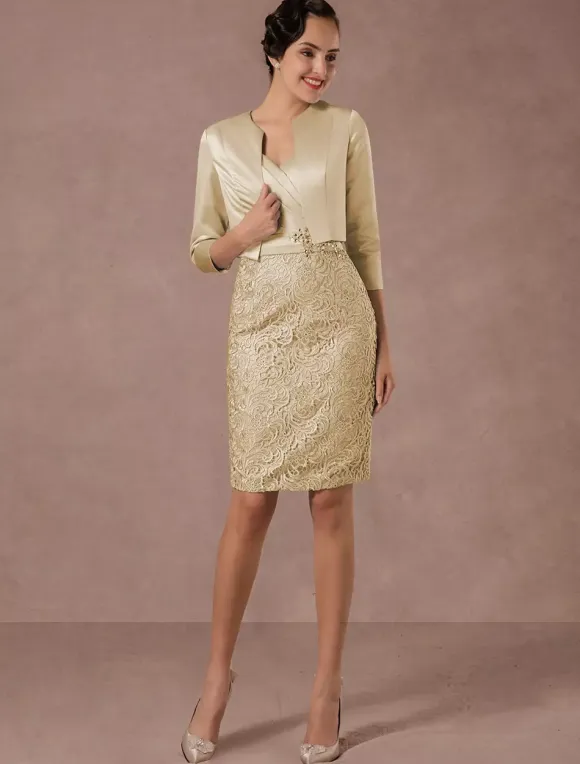 Party Dress Suits Lace Illusion Cocktail Dress Wedding Party Suits With Long Sleeves Jacket Wedding Guest Dress Free Customization