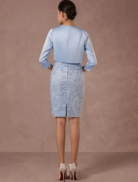 Party Dress Suits Lace Illusion Cocktail Dress Wedding Party Suits With Long Sleeves Jacket Wedding Guest Dress Free Customization