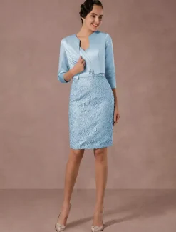 Party Dress Suits Lace Illusion Cocktail Dress Wedding Party Suits With Long Sleeves Jacket Wedding Guest Dress Free Customization