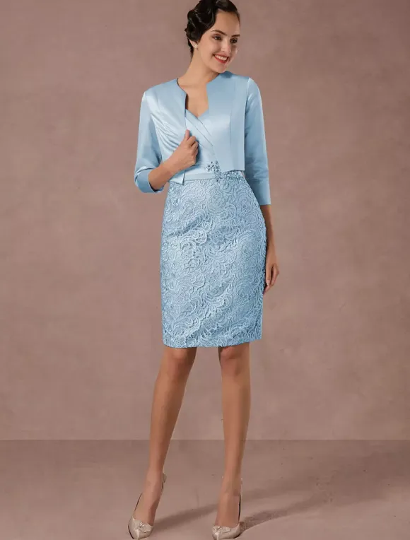 Party Dress Suits Lace Illusion Cocktail Dress Wedding Party Suits With Long Sleeves Jacket Wedding Guest Dress Free Customization