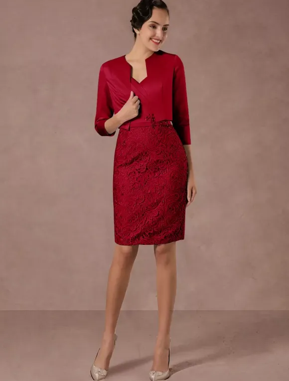 Party Dress Suits Lace Illusion Cocktail Dress Wedding Party Suits With Long Sleeves Jacket Wedding Guest Dress Free Customization
