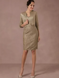 Party Dress Suits Lace Illusion Cocktail Dress Wedding Party Suits With Long Sleeves Jacket Wedding Guest Dress Free Customization
