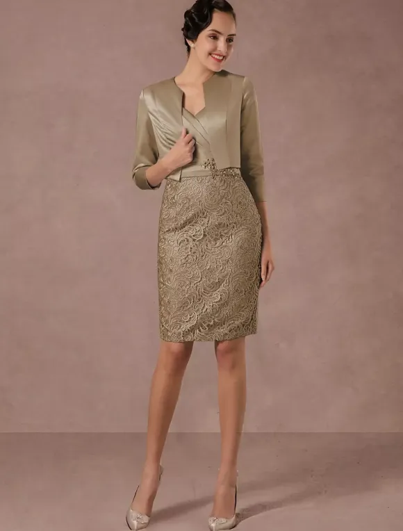 Party Dress Suits Lace Illusion Cocktail Dress Wedding Party Suits With Long Sleeves Jacket Wedding Guest Dress Free Customization