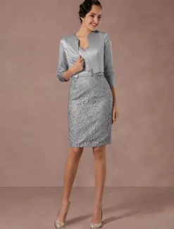 Party Dress Suits Lace Illusion Cocktail Dress Wedding Party Suits With Long Sleeves Jacket Wedding Guest Dress Free Customization