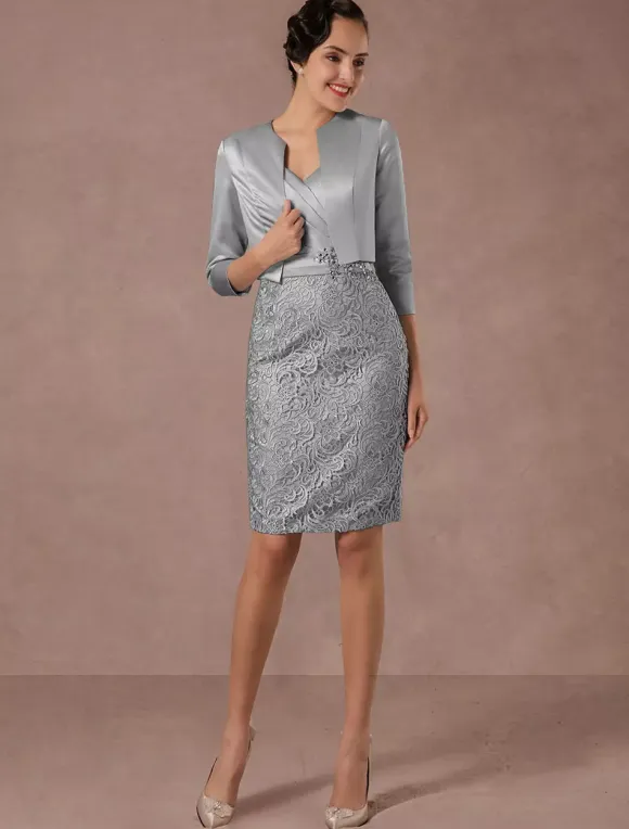 Party Dress Suits Lace Illusion Cocktail Dress Wedding Party Suits With Long Sleeves Jacket Wedding Guest Dress Free Customization