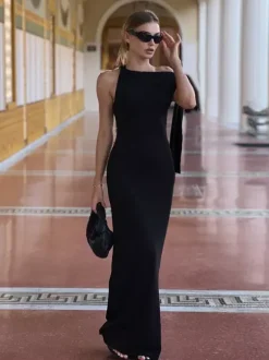 Party Dresses Black Cream Off Shoulder Mermaid Maxi Dress Sash Tie Long Sleeve Evening Gown