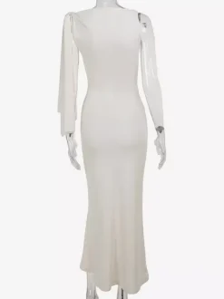 Party Dresses Black Cream Off Shoulder Mermaid Maxi Dress Sash Tie Long Sleeve Evening Gown