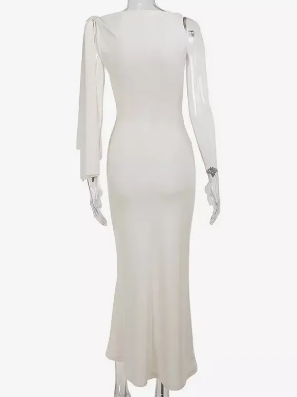 Party Dresses Black Cream Off Shoulder Mermaid Maxi Dress Sash Tie Long Sleeve Evening Gown