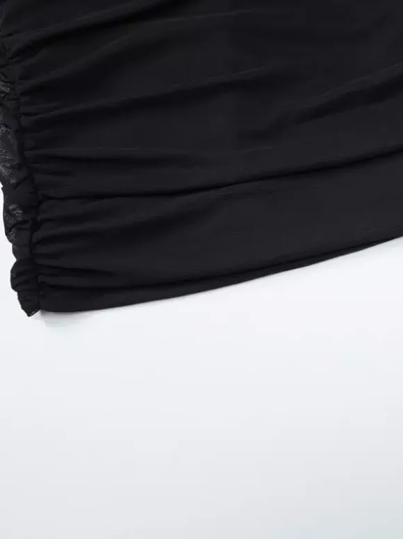 Party Dresses Black Halter Sweetheart Ruched Split Midi Dress Night Club City Outfit